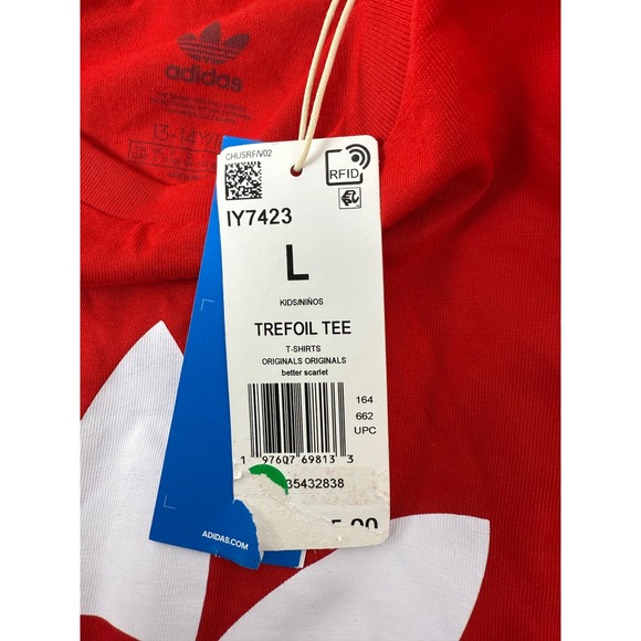 NWT Adidas Originals Kids Youth Red Trefoil Logo T Shirt Large 13/14 IY7243 - Picture 4 of 6